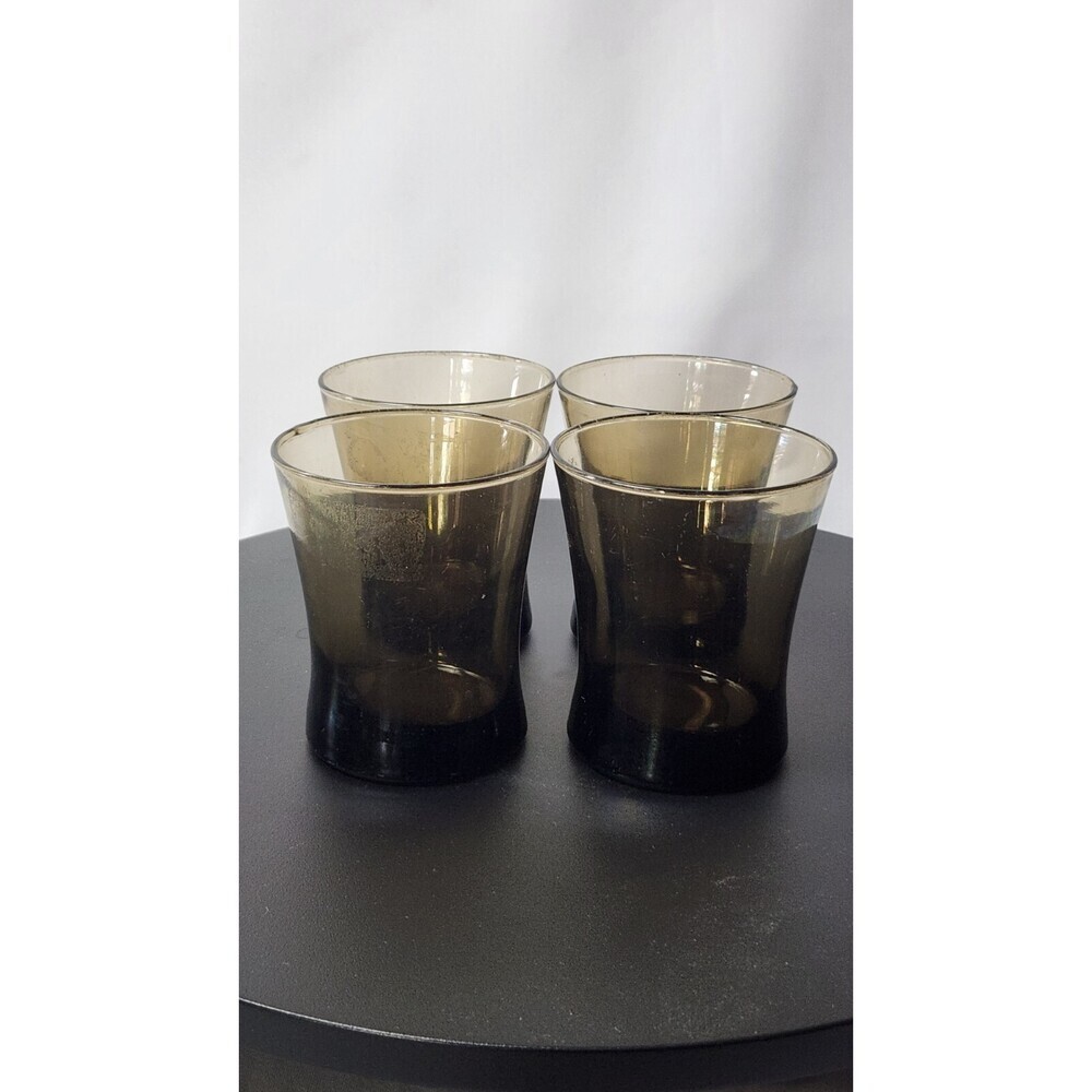 Anchor Hocking MCM  Smoke Brown Hourglass 10oz. Rocks Lowball Glasses Set Of 4